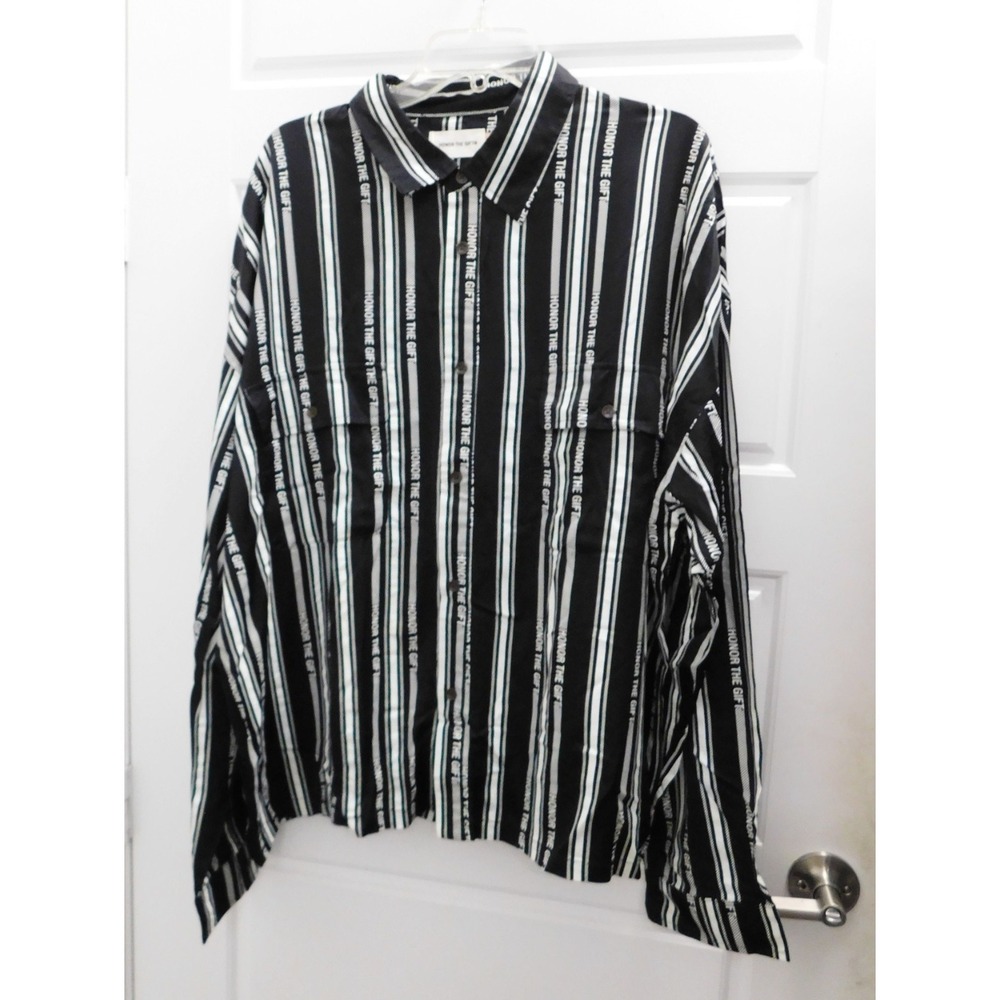 Honor the Gift Black White Striped Men's Button Down Shirt‎ $159rt sz XL NWT